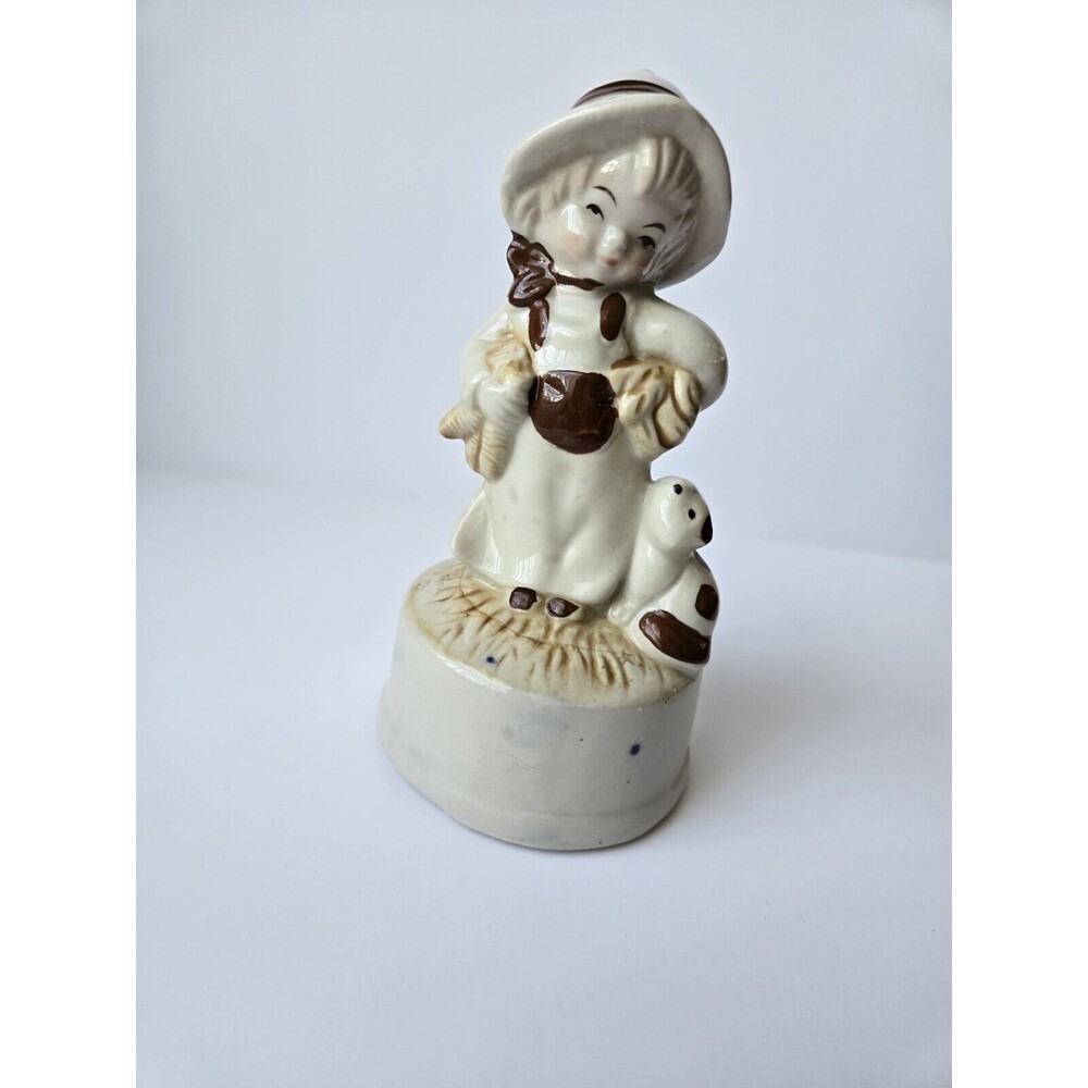 Maiden Girl with Pet Figurine Music Box Vintage